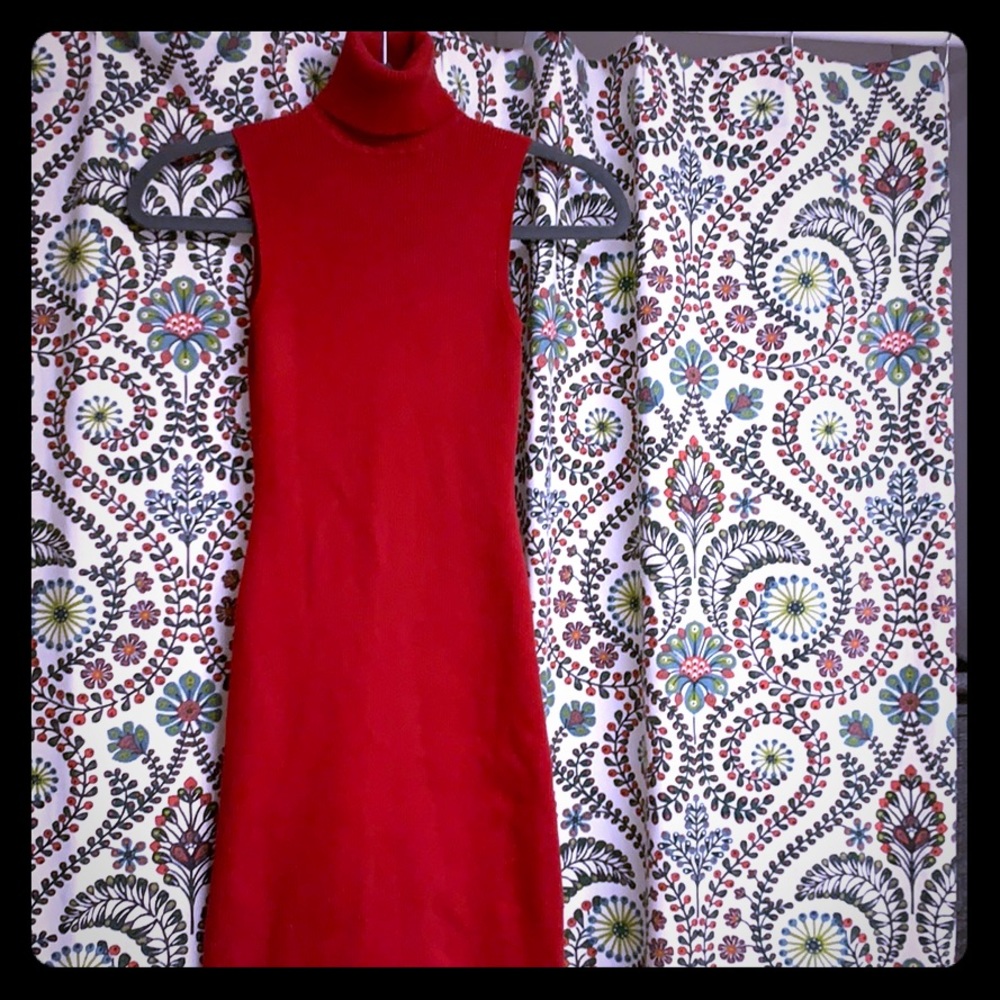 Long red turtleneck dress